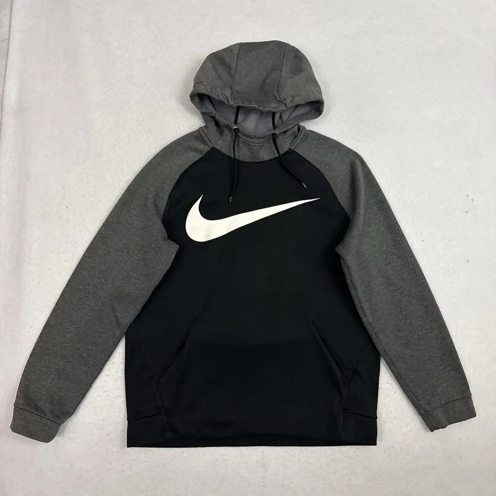 Nike Dri-FIT Hoodie Mens Medium Black Gray Pullover Swoosh Fleece Athletic